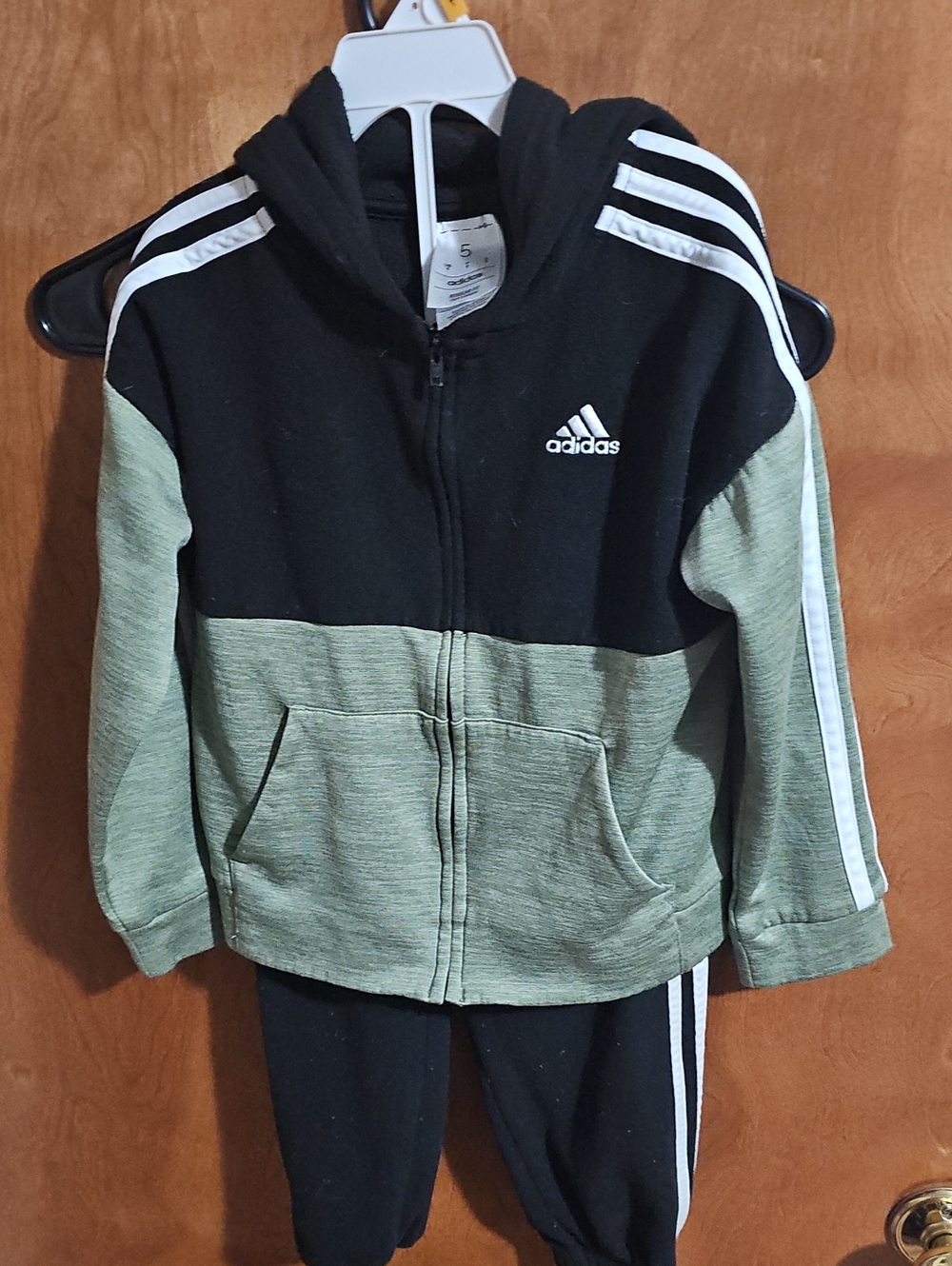 adidas Kids Black and Sage Green Hooded Zip Jacket And Pants